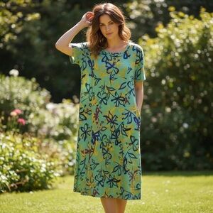 LOGO Lori Goldstein Abstract Floral Short Sleeve Cotton Blend Dress Size 3X